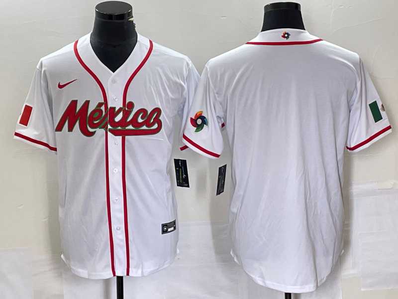 Mens Mexico Baseball Blank NEW 2023 White World Classic Stitched Jersey->2023 world baseball classic->MLB Jersey